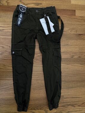 VIP Juniors Cargo Jumpsuit-Style Pants in Olive